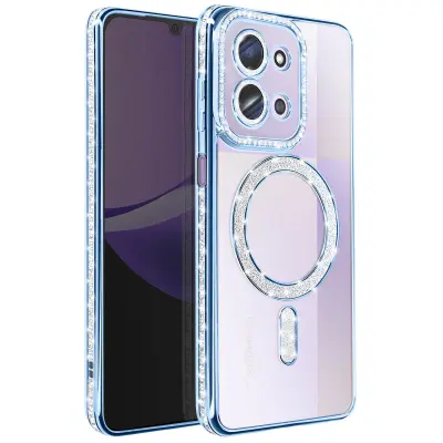 Ovitek za Redmi 15C, združljiv z MagSafe, z obrobo iz okrasnih kamnov, Modra