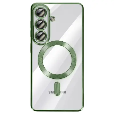 Mehko ohišje MagSafe za Galaxy S26 Plus, odporno na udarce, s kromiranim robom, Zelena