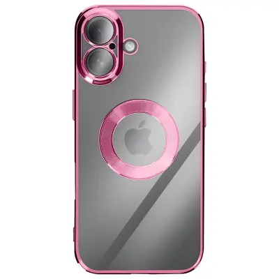 Ovitek za iPhone 17 s Kromiranim Robom iz Mehkega Silikona, Roza