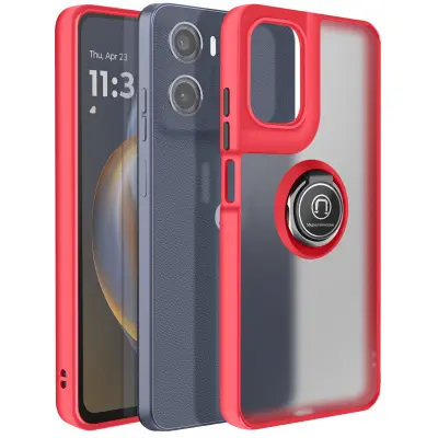 Ovitek za Motorola Moto E15 z vrtljivim magnetnim obročem, mat zaključek, Rdeča
