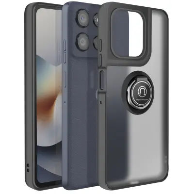 Ovitek za Motorola Moto G56 z vrtljivim magnetnim obročem, mat zaključek, Črna