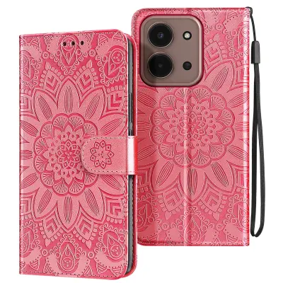 Denarnica etui za Redmi 15C z motivom mandale in držalom za kartice, Šampanjec roza
