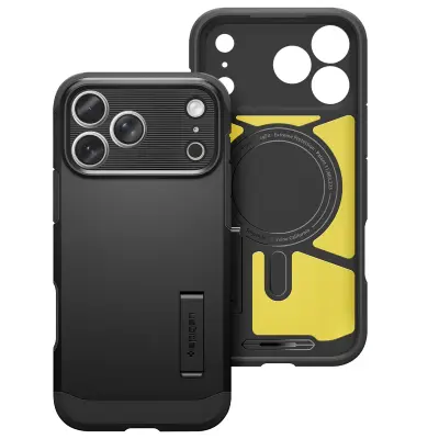 Spigen SGP, Ovitek za iPhone 17 Pro serije Tough Armor T MagFit z vgrajenim stojalom, Črna
