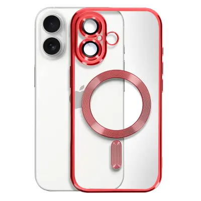 Ohišje MagSafe za iPhone 16 z ultra elegantnim kromiranim robom, Rdeča