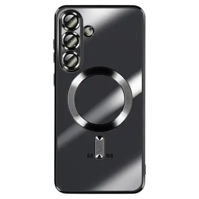 Ohišje za Galaxy S25 FE MagSafe, mehko, odporno na udarce, s kromiranim robom, Črna