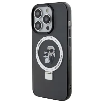 Karl Lagerfeld, MagSafe ovitek za iPhone 15 Pro Max z obročkom za podporo proti udarcem, Črna
