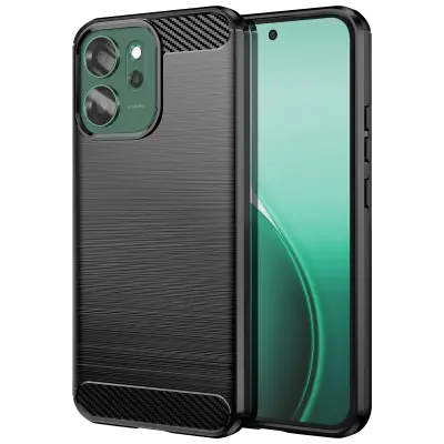 Ovitek za Oppo Reno 14F / 14 FS iz silikona z učinkom ogljika, brušena tekstura, Črna