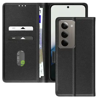 Denarnica za Xiaomi Redmi 15 5G Chesterfield z zrnatim vzorcem in funkcijo stojala, Črna