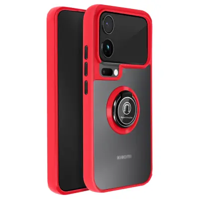 Ovitek za Xiaomi 17 Pro Max z obročnim stojalom in magnetnim nastavkom, Rdeča