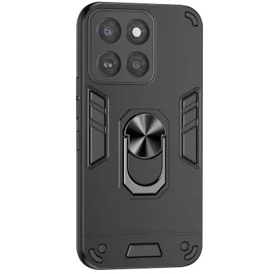 Ovitek za Motorola Edge 60 Fusion z vrtljivim obročem in funkcijo stojala, Črna