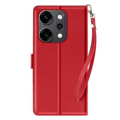 Denarnica etui za Oppo Reno 14 / 14F / 14 FS z zapestnim trakom, Rdeča