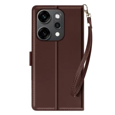 Denarnica etui za Oppo Reno 14 / 14F / 14 FS z zapestnim trakom, Rjava