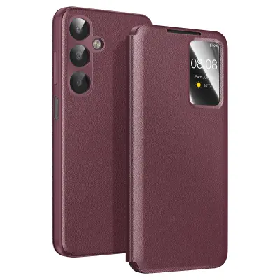 Ovitek za Galaxy A17 z oknom Smart View in držalom za kartice, Bordeaux