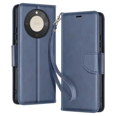 Denarnica ovitek za Honor Magic 8 Lite retro slog s stojalom, Modra noč