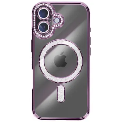 Ovitek za iPhone 17, združljiv z MagSafe, z okrasnim obodom iz kristalov, Vijolična