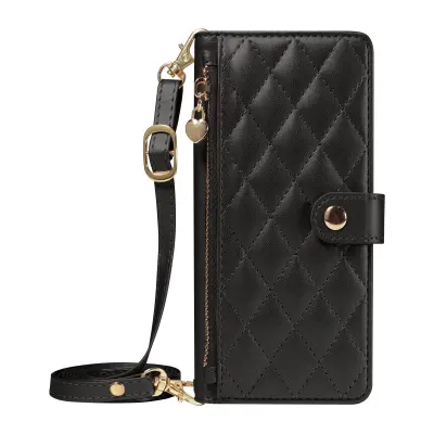 Torbica čez ramo za Galaxy S26 Ultra z zadrganim žepom in video stojalom, Črna