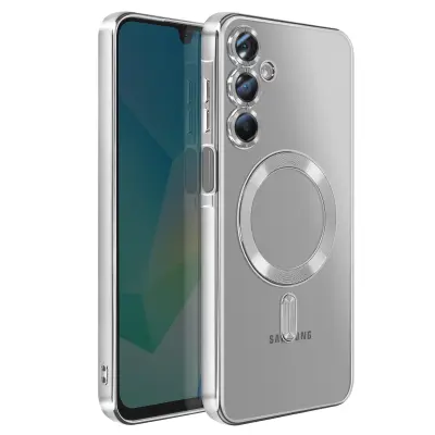 Ovitek za Samsung Galaxy A16, združljiv z MagSafe, s kromiranim robom, Srebrna