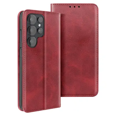 Folio denarnica ovitek za Galaxy S26 Ultra efekt usnja z video stojalom, Rdeča