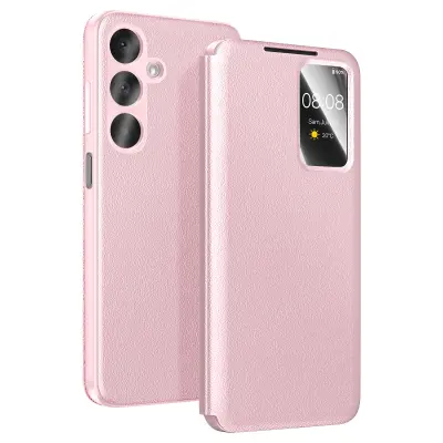 Ovitek za Galaxy A37 z oknom Smart View in držalom za kartice, Roza