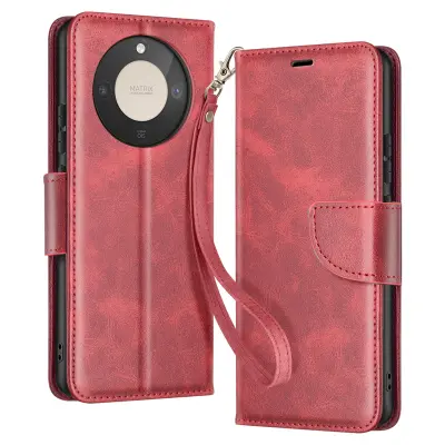 Denarnica ovitek za Honor Magic 8 Lite retro slog s stojalom, Rdeča