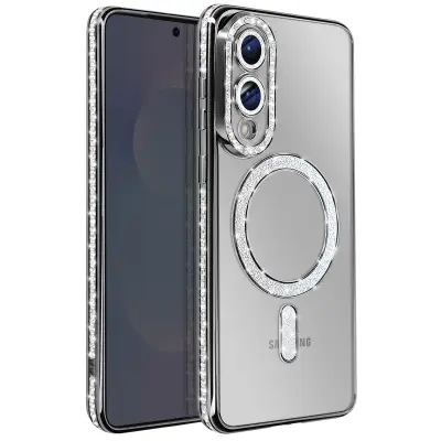 Ovitek za Samsung Galaxy S25 Edge, združljiv z MagSafe, z bleščečim robom, Črna