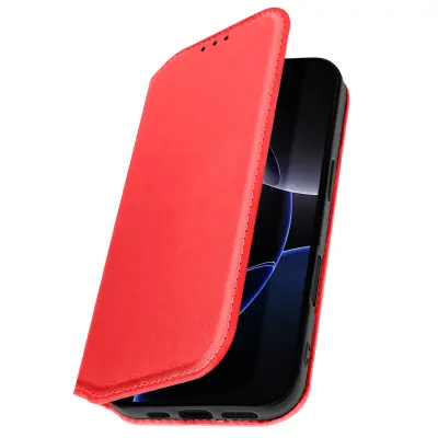 Folio etui za iPhone 16 Pro z držalom za kartice in funkcijo stojala, Rdeča