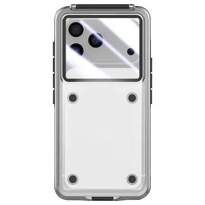 Vodoodporno ohišje za iPhone 17 IP68, vodoodporno 30 m z vrvico, Prozorno črna