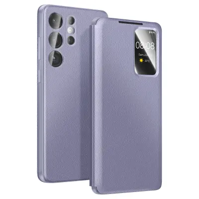 Ovitek za Galaxy S26 Ultra z oknom Smart View in držalom za kartice, Siva lavanda