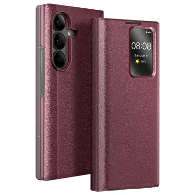 Ovitek z oknom za Galaxy Z Fold7 z držalom za kartice in funkcijo stojala, Bordeaux