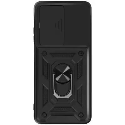 Ovitek za Oppo A5 z obročastim stojalom in drsnim pokrovom kamere, Črna