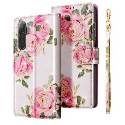 Denarnica za Samsung Galaxy A17 z zapestnim trakom in video stojalom, Rose clair