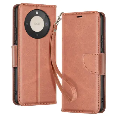 Denarnica ovitek za Honor Magic 8 Lite retro slog s stojalom, Rjava