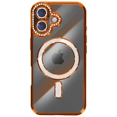 Ovitek za iPhone 17, združljiv z MagSafe, z okrasnim obodom iz kristalov, Oranžna