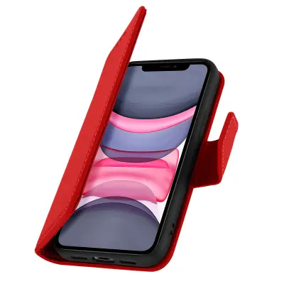 Denarnica etui za iPhone 11 iz premium usnja s funkcijo stojala, Rdeča