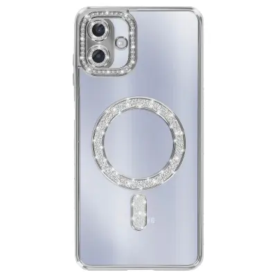 Ovitek za Galaxy A07, združljiv z MagSafe, z okrasnim obodom iz strasa, Srebrna