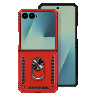 Ovitek za Galaxy Z Flip 7 z vrtljivim obročem in funkcijo stojala, Rdeča