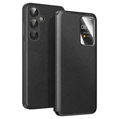 Ovitek za Galaxy A17 z oknom Smart View in držalom za kartice, Črna