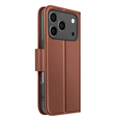 Denarnica etui za iPhone 17 Pro iz premium usnja s funkcijo stojala, Rjava