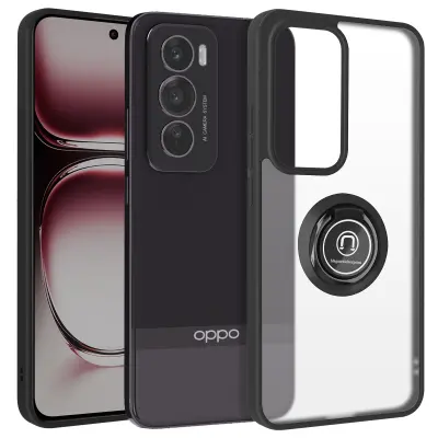 Ovitek za Oppo Reno 12 Pro z vrtljivim magnetnim obročkom, mat zaključek, Črna