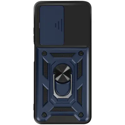 Ovitek za Oppo A5 z obročastim stojalom in drsnim pokrovom kamere, Modra noč