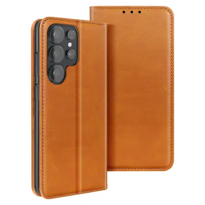 Folio denarnica ovitek za Galaxy S26 Ultra efekt usnja z video stojalom, Svetlo rjava