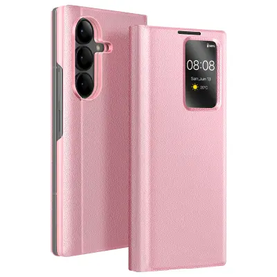 Ovitek z oknom za Galaxy Z Fold7 z držalom za kartice in funkcijo stojala, Roza