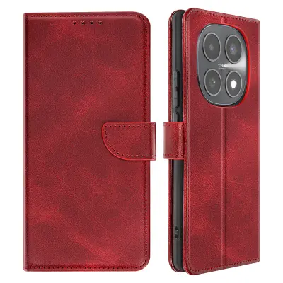 Etui za Redmi Note 15 5G z usnjenim videzom, držalom za kartice in funkcijo stojala, Rdeča