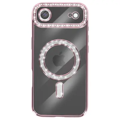 Ovitek za iPhone Air, združljiv z MagSafe, z okrasnim obodom iz strasa, Šampanjec roza