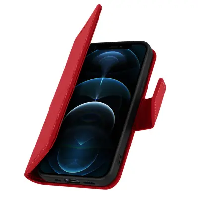Denarnica etui za iPhone 12 Pro Max iz premium usnja s funkcijo stojala, Rdeča