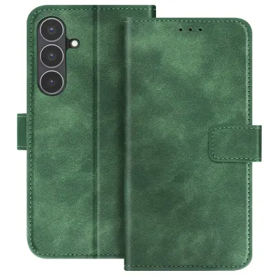 Denarnica za Galaxy S25 FE, magnetna, z učinkom semiša, mehka na dotik, Temno zelena