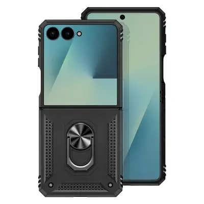 Ovitek za Galaxy Z Flip 7 z vrtljivim obročem in funkcijo stojala, Črna