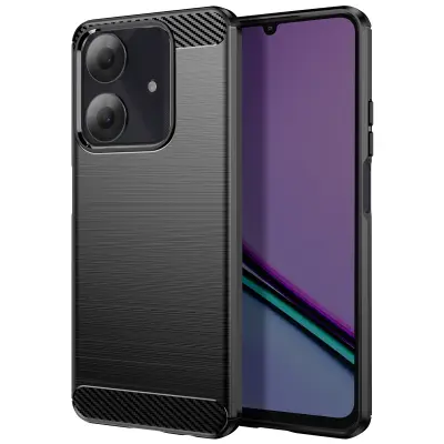 Ovitek za Realme Note 60 iz silikona z učinkom karbona in brušeno teksturo, Črna