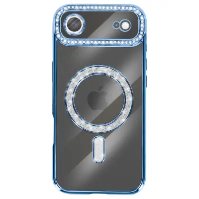 Ovitek za iPhone Air, združljiv z MagSafe, z okrasnim obodom iz strasa, Svetlo modra