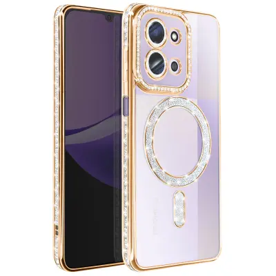 Ovitek za Redmi 15C, združljiv z MagSafe, z obrobo iz okrasnih kamnov, Zlata